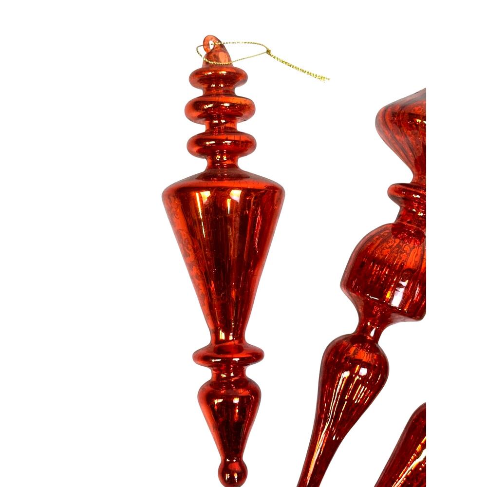 Red Mercury Glass 9" to 11" Vintage Finial Christmas Ornaments-Stunning-Set of 3 - Picture 2 of 7